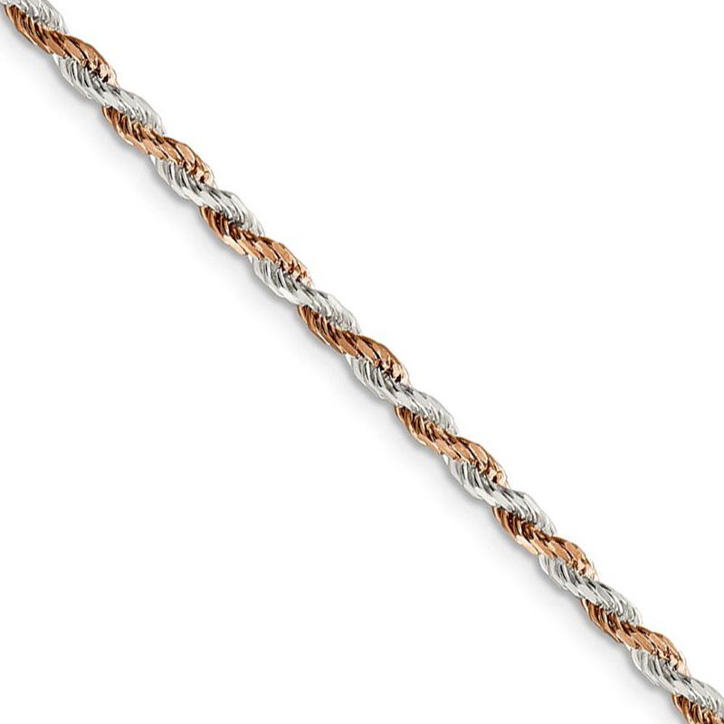 2.5mm Sterling Silver & 10k Rose Plated Rope Chain Necklace, 20 In